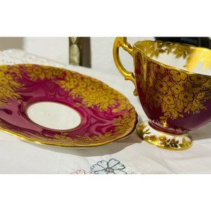 Hammersley Teacup and Saucer Hammersley burgandy and Gold Tea Cup and Saucer | M